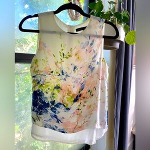 Ivory Floral Silk Sleeveless Top
